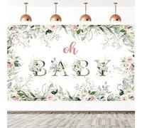 2.1x1.5m Telón de Fondo Baby Shower Oh Baby Girl Blush Pink y Oro Floral Verde Hojas de eucalipto Fotografía de Fondo recién Nacido Baby Shower Cumpleaños Decoraciones Banner Photo Booth Props