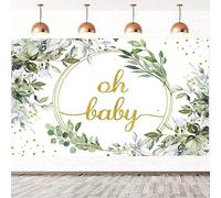 2.1x1.5m Telón de Fondo Baby Shower Oro Oh Baby Verde Eucalipto Hojas Fotografía de Fondo recién Nacido Baby Shower Fiesta de Cumpleaños Pastel Decoración de la Mesa Banner Photo Booth Props