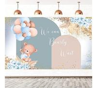 2.1x1.5m Telón de Fondo Baby Shower We Can Bearly Wait Precioso Oso Azul Flores Hierba de la Pampa Globo Fotografía Fondo Recién Nacido Baby Shower Cumpleaños Decoraciones Banner Photo Booth Props