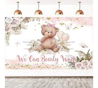 2.1x1.5m Telón de Fondo Baby Shower We Can Bearly Wait Precioso Oso Rosa Flores Pampas Hierba Niñas Fotografía Fondo Recién Nacido Baby Shower Cumpleaños Decoraciones Banner Photo Booth Props