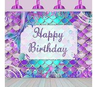 2.1x1.5m Telón de Fondo de Sirena Bajo el Mar Purpurina Verde Aqua Rosa Cola de Sirena Feliz Cumpleaños Fotografía Fondo Niña Sirena Princesa Fiesta Pastel Decoraciones Mesa Banner Photo Booth Props
