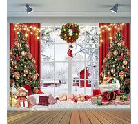2.1x1.5m Telón de Fondo Navidad Foto Invierno Ventana árbol de Navidad Regalos Nieve Escena fotografía Fondo Familia niños Retrato sesión de Fotos Vacaciones año Nuevo Fiesta Bandera Decoraciones