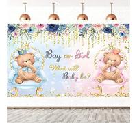 2.1x1.5m Telón de Fondo revelación Sexo Oso Boy or Girl What Will Baby Be Rosa o Azul Floral Glitter Fotografía Fondo Género Reveal Fiesta Pastel Mesa Decoraciones Banner Photo Booth Props