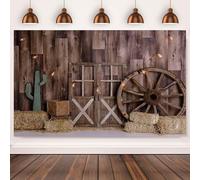 2.1x1.5m Telón de Fondo Western Cowboy Wild West Rústico Casa de Madera Puerta de Granero Vintage Fotografía de Fondo Baby Shower Western Fiesta de Cumpleaños Decoración Banner Photo Booth Props