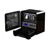 2+2 Automatic Wood Watch Winder Remote Control LCD Display Touch Screen Rotation Winders Deluxe Silent Motor Pine Box, Led Ambient Light-with Drawer Lock