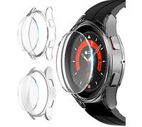 [2 + 2 paquetes] Protector de pantalla Goospery + funda compatible con Samsung Galaxy Watch 5 Pro 45mm Hard PC Protector Full Cover Bumper, película de vidrio templado dureza antiarañazos, sin burbujas, color blanco