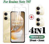 2+2 Protector de Pantalla de Vidrio Templado para Realme Note 70T 2pcs + Película para Lente de Cámara 2pcs, Protección de Lente | Superficie Delgada | , Accesorios para Teléfono