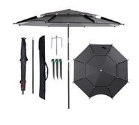 Φ2.2m Black Glue UV Protection Beach Outdoor Rainproof Garden Parasol, Tiltable, Folding Sun Umbrella, Swimming Pool, Deck, Fishing, Balcony, Gray, with Accessories