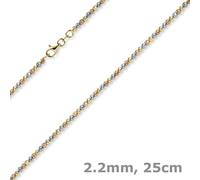 2,2mm Cadena Tobillo Bolas Oro 585 Amarillo/Rojo/Blanco Tricolor Diamantado 25cm
