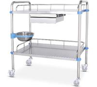 2/3-Layer Lab Medical Cart Acero Inoxidable Cuatro Ruedas Universal Rolling Lab Medical Equipment Cart Trolley For Lab Hospital Clinics (Color : B)