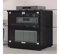 2/3 Niveles Gabinete Multimedia AV con Estante Ajustable, Estante de Audio Multimedia de Madera con Puertas de Vidrio Templado, Gabinete de Audio HiFi con Administración de Cables(Nero,2-Tier)