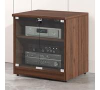 2/3 Niveles Gabinete Multimedia AV con Estante Ajustable, Estante de Audio Multimedia de Madera con Puertas de Vidrio Templado, Gabinete de Audio HiFi con Administración de Cables(Brown,2-Tier)
