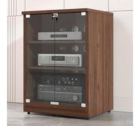 2/3 Niveles Gabinete Multimedia AV con Estante Ajustable, Estante de Audio Multimedia de Madera con Puertas de Vidrio Templado, Gabinete de Audio HiFi con Administración de Cables(Brown,3-Tier)