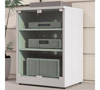 2/3 Niveles Gabinete Multimedia AV con Estante Ajustable, Estante de Audio Multimedia de Madera con Puertas de Vidrio Templado, Gabinete de Audio HiFi con Administración de Cables(Wit,3-Tier)
