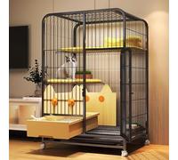 2/3 - Tier Cat Cages Indoor with Litter Box, Heavy Duty Metal Mesh Cat Enclosure, Cats House Pets Playpen with 4-Locking Wheel Casters, Easy to Assemble and Clean, Black(78 * 55 * 108cm)