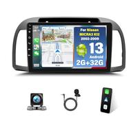 2+32G Android 13 Radio de Coche para Nissan MICRA 3 K12 2002-2009 con Wireless Carplay Android Auto 9 Pulgadas Pantalla Táctil con WiFi GPS Bluetooth Control del Volante Cámara Trasera Micrófono