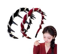 2/3Pcs Vintage High Cranium Artificial Pearl Hairband, 2025 New Elegant Non Slip Pearl Headbands with Teeth, Bridal Hair Hoop Party Wedding Hair Accessories for Women and Girls (Red+Black, One Size)