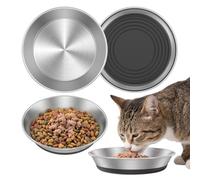 2/4 cuencos de acero inoxidable para gatos, 304 comederos de agua, planos y anchos, contra la fatiga, cuencos antideslizantes para gatos, gatitos y perros pequeños, fáciles de limpiar y aptos para