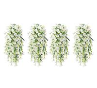 2/4 Pack Artificial Flowers for Outdoors, Artificial Hanging Flowers for Outdoors, Hanging Artificial Flowers for Outdoors, UV Resistant Hanging Artificial Morning Glory Vine (White,4Pcs)