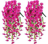 2/4 Pack Artificial Flowers for Outdoors, Artificial Hanging Flowers for Outdoors, Hanging Artificial Flowers for Outdoors, UV Resistant Hanging Artificial Morning Glory Vine (Rose,2Pcs)