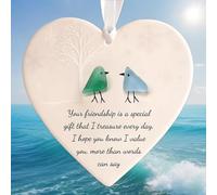 2/4 Pcs Heart-Shaped Sea Glass Friendship Decor, Friendship Heart Ornament for Christmas Tree Hanging Ornaments, Gifts for Best Friend, Seaglass Hanging Ornament for Christmas (B,2 Pcs)