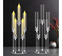 2/4 Piezas Candelabros - Candelabro De Acrílico De 5 Brazos para Centros De Mesa, 69 Cm De Altura, Portavelas Transparente con Pantalla, Apto para Velas LED(2pcs)