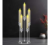 2/4 Piezas Candelabros - Candelabro De Acrílico De 5 Brazos para Centros De Mesa, 69 Cm De Altura, Portavelas Transparente con Pantalla, Apto para Velas LED(1pcs)
