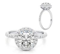 2.43 quilates (DE/VS) Glamour & Gems Cemme Round Moissanite Engagement Lab Created Diamond, oro blanco de 14 quilates (DE/VS), 7, Metal precioso, Moissanita creada