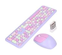 2.4G Combo de Teclado y Mouse Inalámbrico, 110 Teclas Diseño Retro Ergonómico de Tamaño Completo, Teclas Silenciosas de Silencio, Plug & Play para (Conjunto de Teclado y Mouse de Color púrpura)