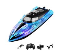 2.4GHz RC Racing Boat With LED Lights | 22CM Rechargeable Remote Control Speed Boat With Water Sensor Safety & Reset | High/Low Speed Waterproof Kids RC B́oat Toy For Pool, Lake & Pond Outdoor Pl