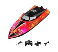 2.4GHz RC Racing Boat With LED Lights | 22CM Rechargeable Remote Control Speed Boat With Water Sensor Safety & Reset | High/Low Speed Waterproof Kids RC B́oat Toy For Pool, Lake & Pond Outdoor Pl