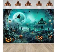 2.4x1.8m Halloween Telón de fondo Halloween Foto Horror Noche de Luna Castillo de miedo Cementerio Calabaza Linterna Fotografía Fondo Niño Familia Halloween Party Decoraciones Banner Photo Booth Props