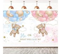 2.4x1.8m Telón de fondo revelación sexo Oso Globos Azul o Rosa He or She What Will Baby Be Fondo Fotográfico Fiesta de Revelación de Sexo Decoración de Mesa para Tarta Pancartas Atrezzo para Fotomatón