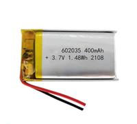 2 5 10 20 PCS 3.7V 400MAH 602035 LIPO con un Enchufe JST de 2.0 mm Compatible con pequeños Dispositivos electrónicos como Altavoces portátiles y proyectos de Bricolaje(2pcs with Connector)