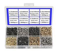 2.5 MM Tornillo Pequeño Cabeza Plana Tornillo Autorroscante Gabinete de Madera Puerta Bisagra Accesorios, Accesorios Electrónicos Tornillo Multifuncional Bricolaje Set Oro Negro Plata 1600 Unids