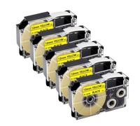 2 5 uds Cinta Negra sobre Blanca XR12WE XR9WE Compatible con XR 12WE XR 9WE XR 12YW XR 12X 9 12mm Etiqueta para Fabricante de Etiquetas KL 60(5PK Black on Yellow)