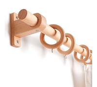 2.5cm Diámetro Solo Barra De Cortina Con Anillos, Tarea Pesada Madera Maciza Varillas De Cortina Robusto Pequeña Barra De Cortina Establecer Con 2 Soporte De Soporte Y Tornillos-120CM