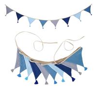 2.6 M Banderines Fiesta, Cadena de Banderines de Tela de Muselina de Algodón con Borlas,Guirnalda de Banderine Infantiles para Boda Actividad Al Aire Libre, Habitación de Los Niños Fiesta (Azul)