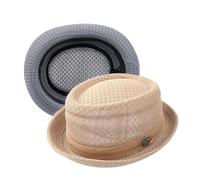 2/6 piezas de malla de verano sombrero de pastel de cerdo fiesta en la playa Fedora Cap Boater Porkpie Breaking Bad sombrero plano para hombres y mujeres, Gris + Kaiki, Large