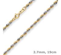 2,7mm Pulsera Cordón Cadena Oro 585 Amarillo/Blanco 19cm Dama