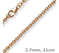 2,7mm Pulsera de Cadena Redonda 750 Oro Rojo, 21cm Unisex, Pulsera Oro
