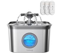 2.8L Fuente para Gatos Acero Inoxidable con 3 Filtros, FEELNEEDY Bebedero Gatos Ultra Silencioso, Filtración de Cuatro Capas, Fácil de Limpiar, Apta para Lavavajillas