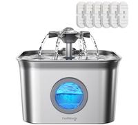2.8L Fuente para Gatos Acero Inoxidable con 6 Filtros, FEELNEEDY Bebedero Gatos Ultra Silencioso, Filtración de Cuatro Capas, Fácil de Limpiar, Apta para Lavavajillas