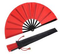2 abanicos de mano de seda plegables grandes, tai chi, abanico de mano plegable, paño de nailon, ventilador chino de Kung Fu con mangas de soporte, para decoración de danza, festival (rojo)