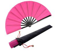 2 abanicos grandes plegables de seda para manos, tai chi, abanico de mano plegable, de nailon, con mangas de soporte, para decoración de danza, festival (rosa)