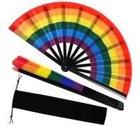 2 abanicos plegables de arcoíris para fiestas, orgullo gay, orgullo LGBT, grandes y refrescantes, fáciles de abrir y portátiles, para mujeres, hombres, desfiles de Halloween, festivales de música
