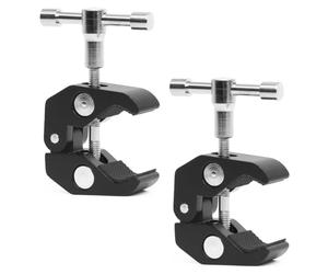 2 abrazaderas con roscas de 1/4 y 3/8 pulgadas, abrazaderas de cámara con clip para cámaras DSLR, luces, paraguas, ganchos, estantes, varillas, barras transversales, accesorios de fotos