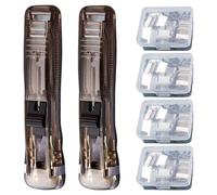 2 abrazaderas de empuje con 200 clips de recambio, grapadora de mano transparente negra sin grapas, dispensador de clips de papel portátil para organización de documentos, suministros de oficina en