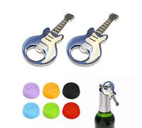 2 abridores de botellas de guitarra con 6 tapas de botellas de vino, abridor de botellas magnético, abridor de botellas de cerveza portátil, adecuado para botellas de coca-cola, botellas de cerveza