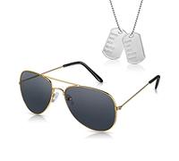 2 Accesorios de Disfraz de Piloto Militar de Hombre, Placa de Identificación y Gafas de Sol de Adultos Mujer Collar de Metal Plateado para Disfraz de Capitán Militar Accesorios Fiesta de Juego de Rol